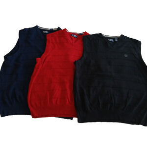 Chaps Men's Sweater Vest Size XL Black Red Blue V-neck Classic Pullover LOT of 3